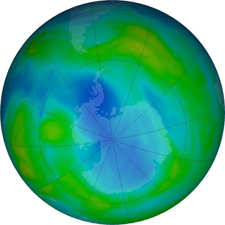 Antarctic ozone map for 14 June 2017